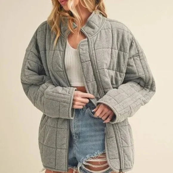 Aemi + Co Dixie Quilted Jacket in Grey – Size Large - Picture 1 of 8